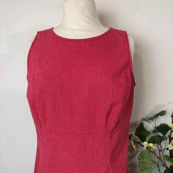 Y2K Liz Claiborne Lizsport Red Micro-Gingham Sheath Dress | Size 10 - Picture 2 of 11